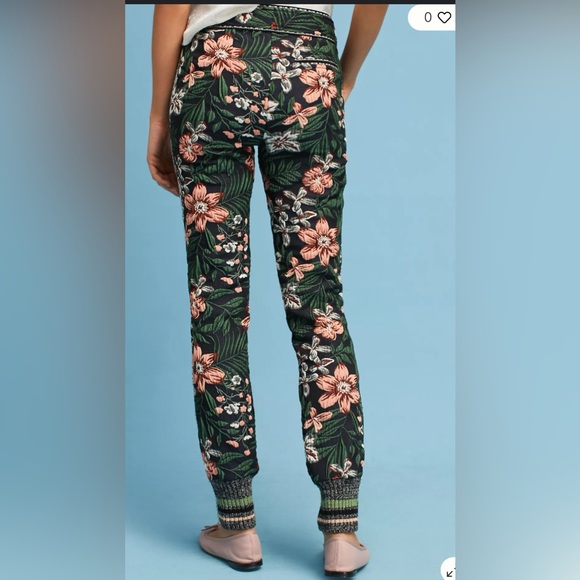 NWT BYRON LARS Beauty Mark Floral Jacquard Brocade Blue Jogger Pants 10 12 - Picture 4 of 12